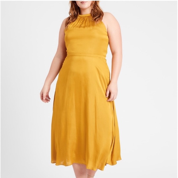 Stunning NWT 100% Silk Midi Dress, Color: Golden Yellow, & Size: 16 - Picture 7 of 16